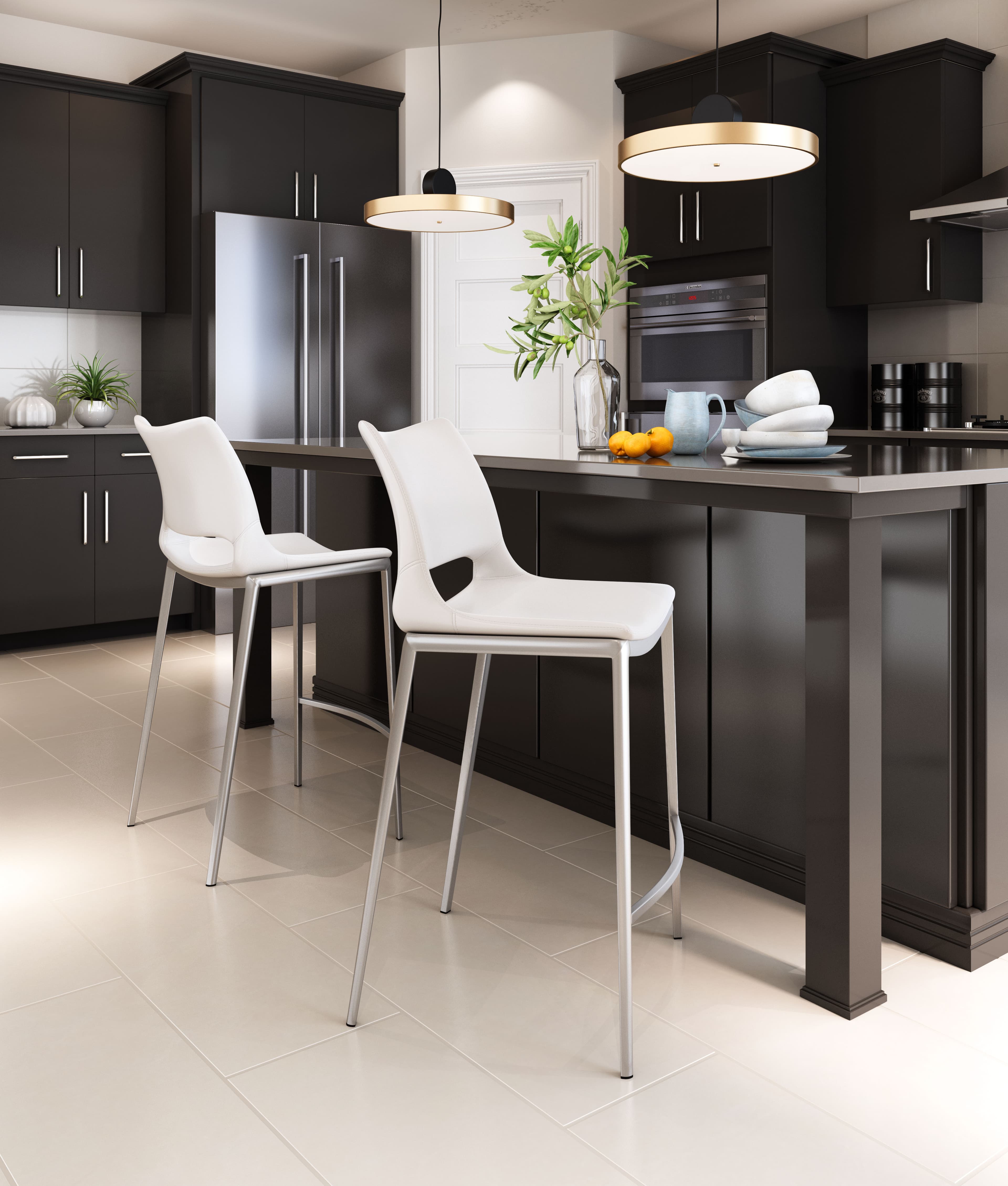 Ace Counter Stool (Set of 2) White & Silver product image