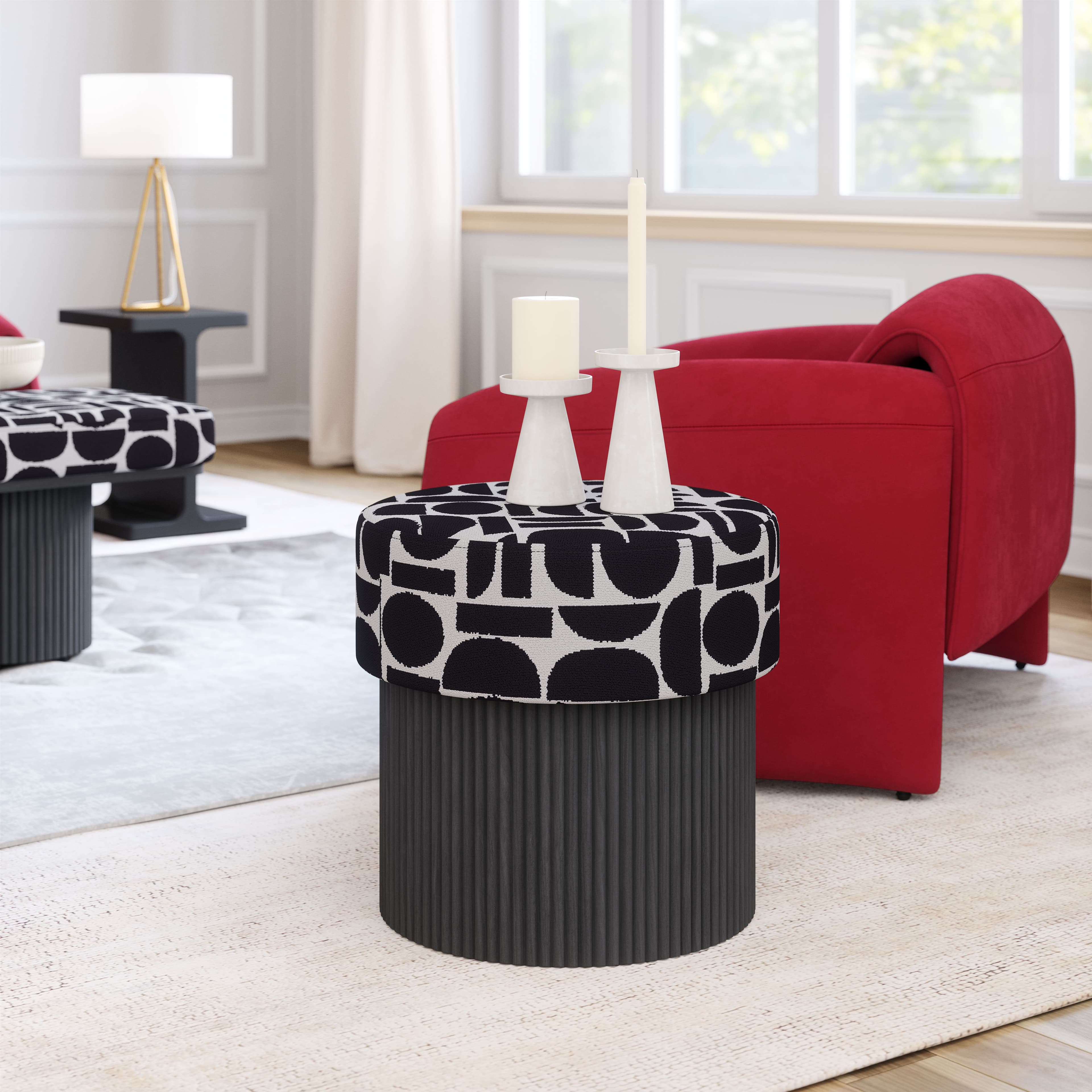 Boto Storage Ottoman Black & White product image