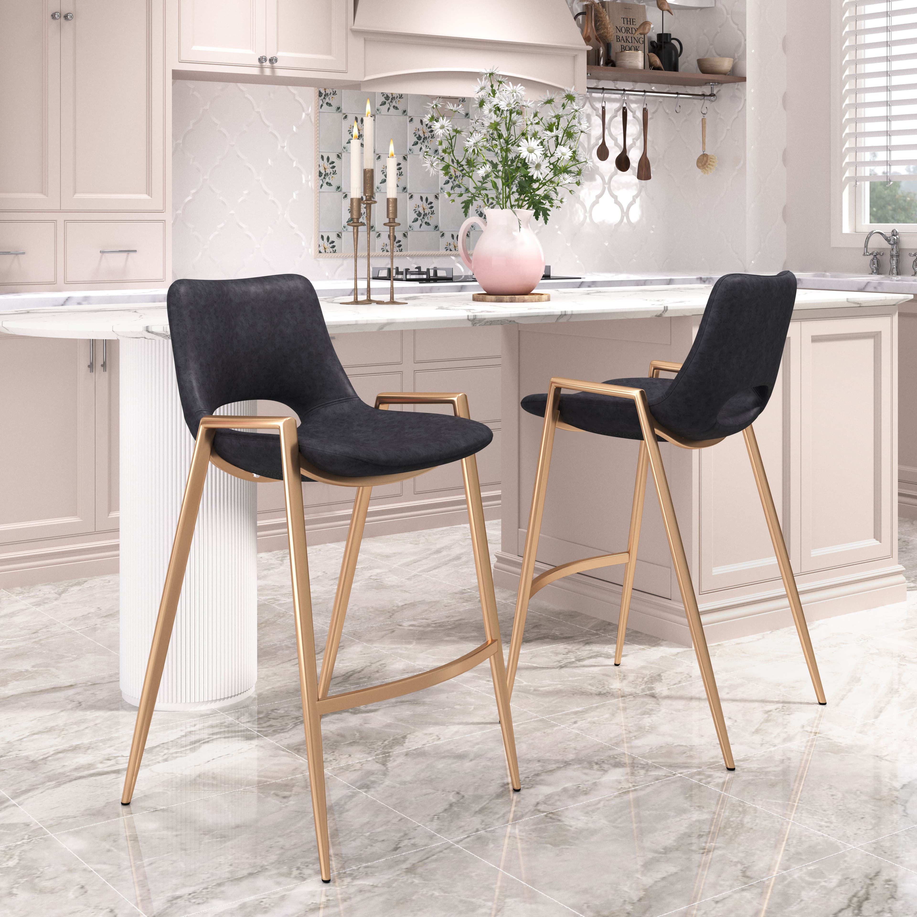 Desi Counter Stool (Set of 2) Black & Gold product image