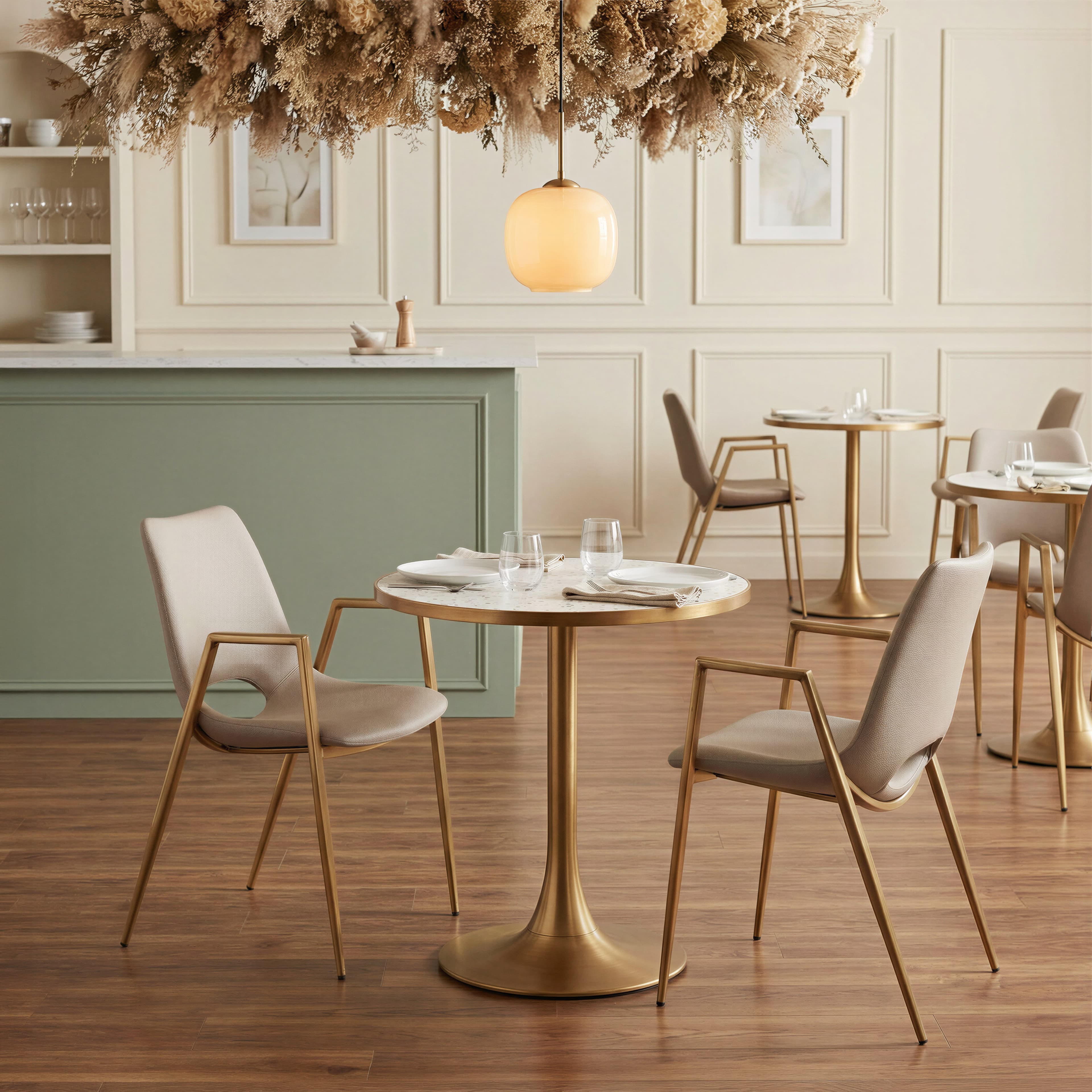 Desi Dining Chair (Set of 2) Beige & Gold product image