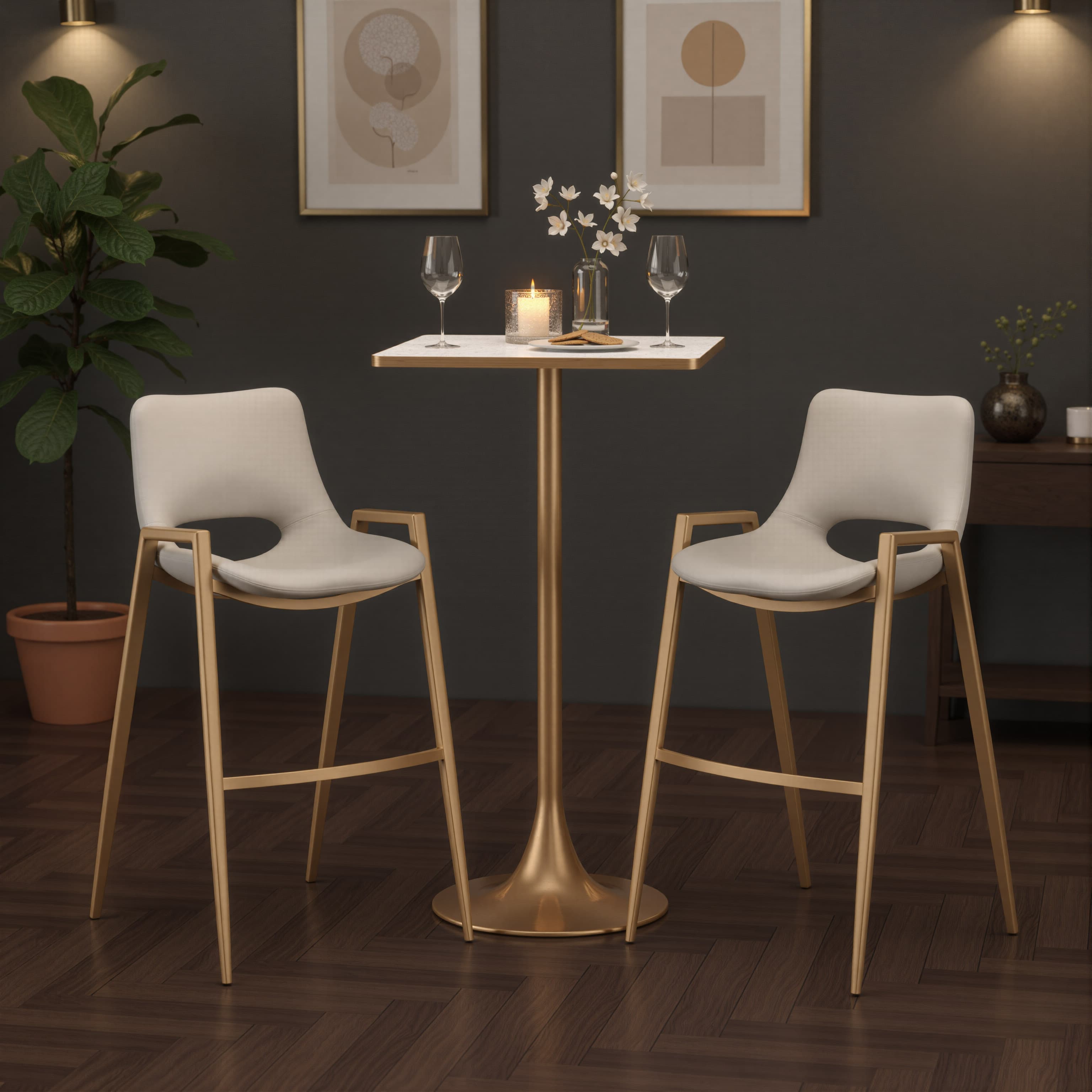 Desi Barstool (Set of 2) Beige & Gold product image
