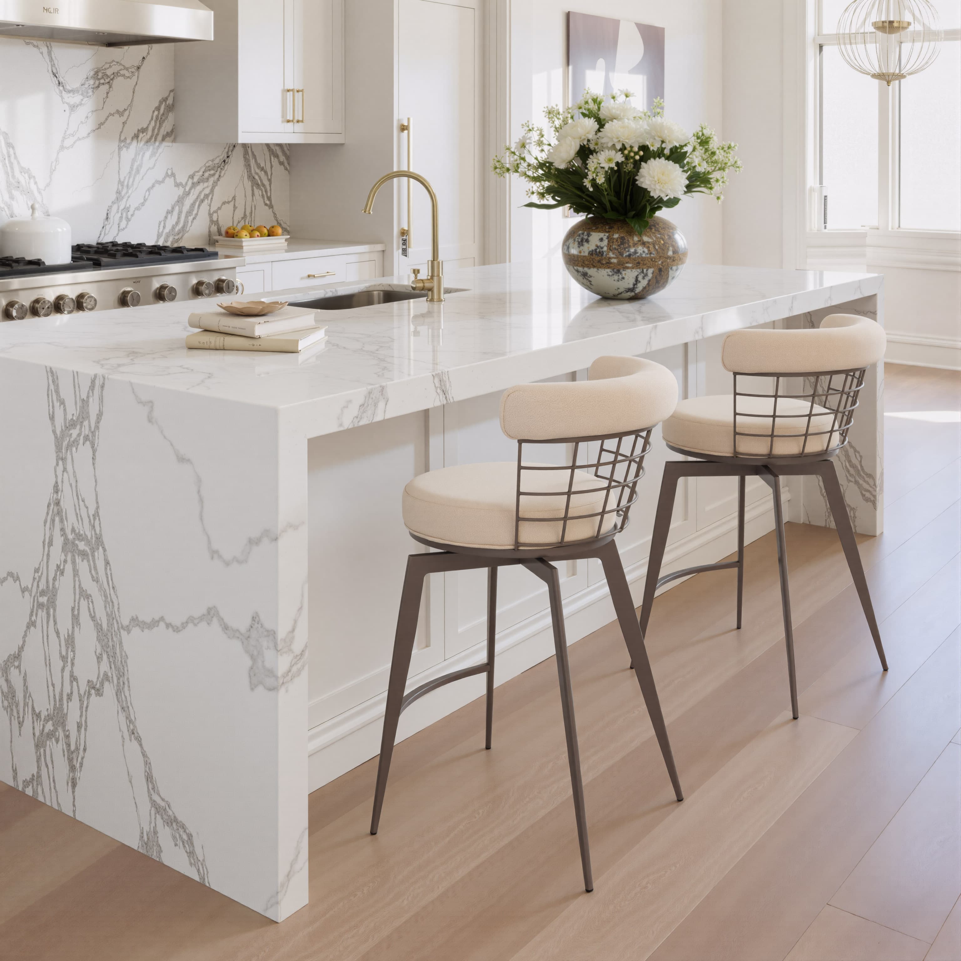 Saku Swivel Counter Stool Beige & Brown product image